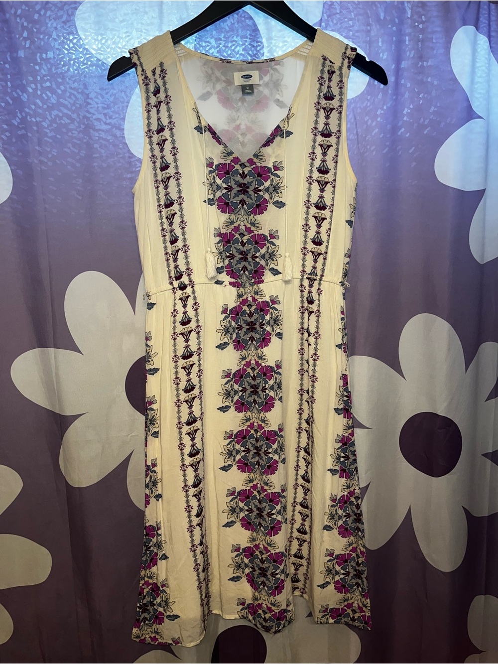 Old Navy Cream Midi Dress with Purple Floral Paneling